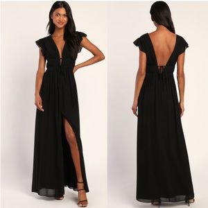 NWOT lulus I'm All Yours Black Ruffled Maxi Dress size Large